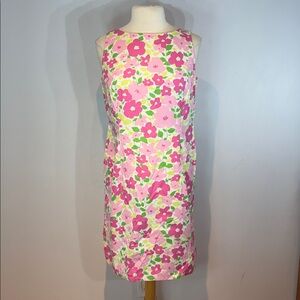 Liz Claiborne Liz Sport Shift Dress Pink Green Floral Sleeveless Cotton size 12